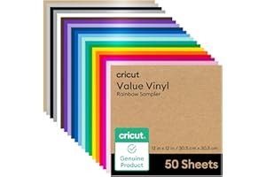Cricut Vinylfolie für Plotter im Vorteilspack | 50 Blatt | 30,5 cm x 30,5 cm | Selbstklebende, permanente Plotterfolie für alle Cricut Schneidemaschinen | Sortenpaket