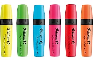 Pelikan Highlighters, Pack of 6 Assorted Bright Colours, Textmarker 490