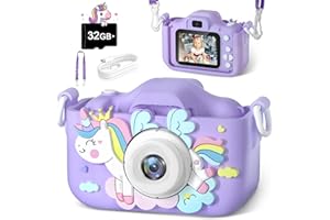Anesky Macchina Fotografica Bambini, Fotocamera Giocattolo per Ragazze/Ragazzi di 3-12 Anni, Fotocamera Digitale Bambini con Video, Migliori Regali di Compleanno e Festival, Scheda TF da 32GB - Viola