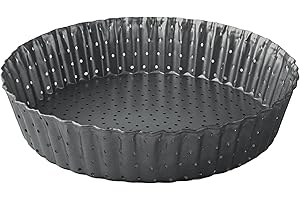 MGE WORLD MGE - Moule à Tarte Perforé/Moule à Quiche avec Fond Amovible - Plat à Quiche - Moule Tartelette - Moules à Gâteaux Rond - Revêtement Antiadhésif - Moule à Flan Haut - 24 cm
