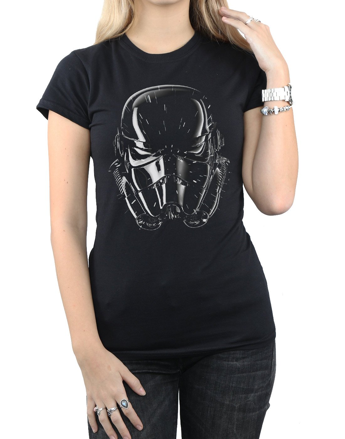 Star-Wars-Damen-Stormtrooper-Hyper-Drive-Helmet-T-Shirt-Schwarz-Small