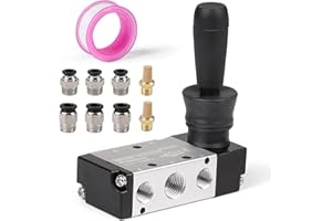 EXLECO 1/4" Vanne Manuelle Pneumatique à 5 Voies 2 Positions, Electrovanne Pneumatique avec Silencieux et 6MM 8MM Connecteur, Vanne à Levier Pneumatique Commande Manuelle Push-Pull à Air Comprimé