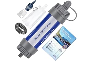 TEUEN Mini Water Purification 8000L Survival Water Purifier Outdoor Water Filtration System 0.01 Micron Emergency Gear Personal Water Filter Straw Set for Camping Hiking Trekking Travelling
