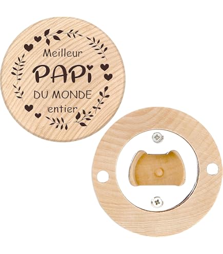 Ouvre-bouteille Magnétique En Bois – Cadeau Pour Grand-père, Papa – Design Rond, Compact, Avec Aimant Pour Frigo