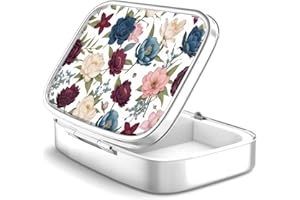 HION Portapillole Portapillole a 2 scomparti per medicinali, Portapillole portatile per tasca o in borsa Portapillole in metallo decorativo Organizzatore di vitamine per medicinali (40-Garden Flowers)