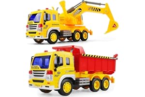 GizmoVine Camion Jouet Enfant,1/16 Pelleteuse avec lumière et Son,Deux en Un Tractopelle、Camion Poubelle Chantier Jouet,Véhicule Inertiel,Cadeau Enfant pour Un Garçon, 350d