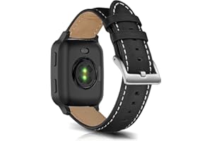 KoGiio Vintage Leder Armband 20mm für Garmin Vivoactive 5/Vivomove Trend/Sport/Venu Sq 2 Music/Sq 2/2 Plus, Herren Damen Ersatz Weich Uhrenarmbänder für Garmin Forerunner 245/645 /245 music-Schwarz