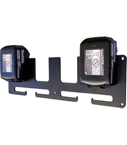 Premium accu-wandhouder voor Makita 14,4 V & 18 V accu's - professionele uitvoering van 4 mm massief staal. Duurzaam door plastic poedercoating bevestigingsmateriaal afstandhouder (5-voudig