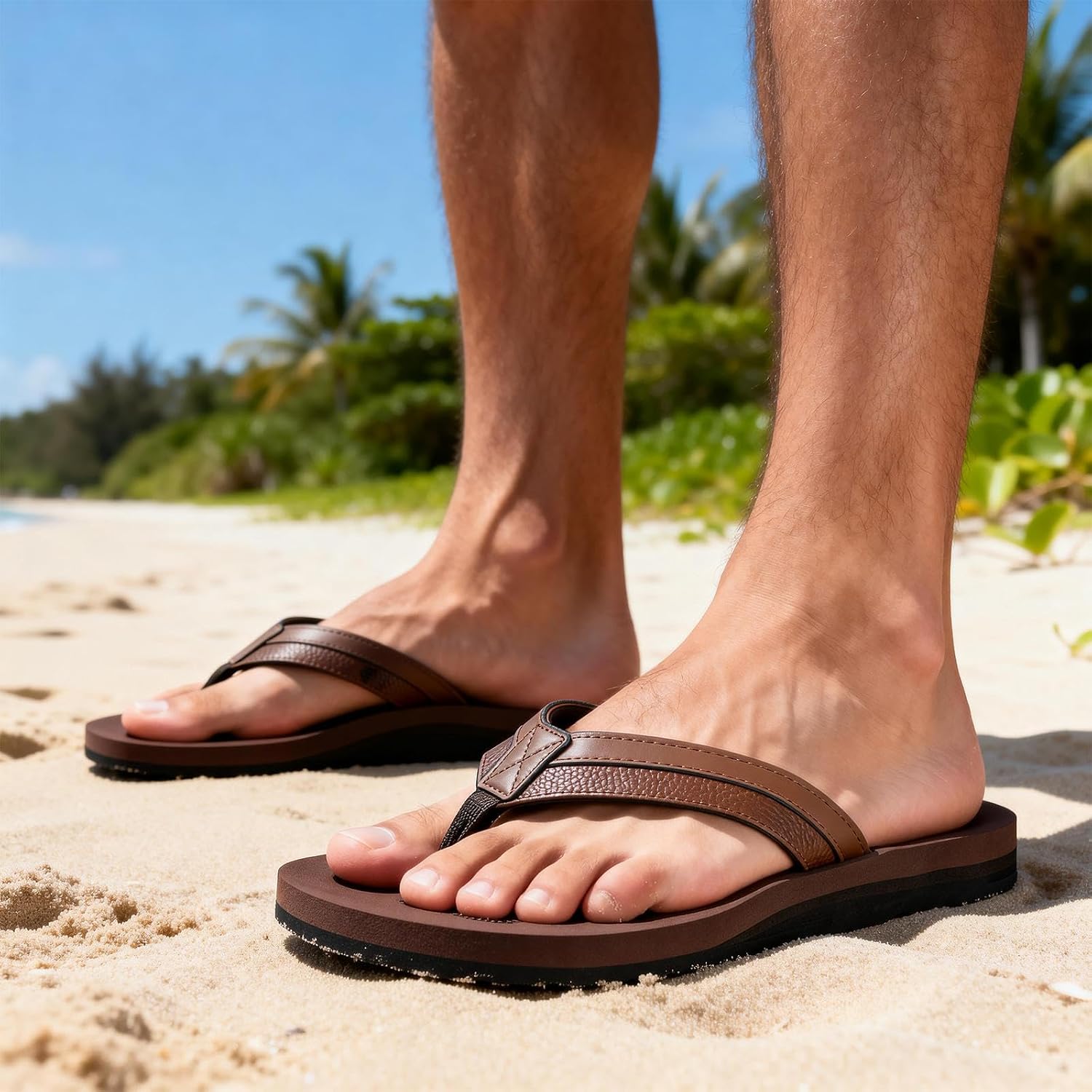 Chanclas de cuero para hombre con soporte de arco cómodas sandalias de verano