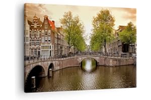 ARTTOR Canvas Print canal Water Amsterdam bike Canvas Picture 70x50cm Wall Art Decoration Framed Living Room Bedroom Kitchen Small Home Decor Printed Modern Artwork Photo Gallery AA70x50-2697