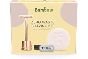 Bambaw Kit Rasage pour Femme Zéro Déchet – Rasoir de Sureté Femme avec Support, 10 Lames et Savon de Rasage à l’Abricot, Coffret Cadeau