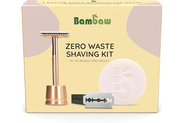 Bambaw Kit Rasage pour Femme Zéro Déchet – Rasoir de Sureté Femme avec Support, 10 Lames et Savon de Rasage à l’Abricot, Coffret Cadeau