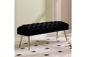 DAYALANE Velvet Ottoman Bench Upholstered Entryway End of Bed Bench with Golden Metal Legs, Window Seat for Bedroom Living Room Black