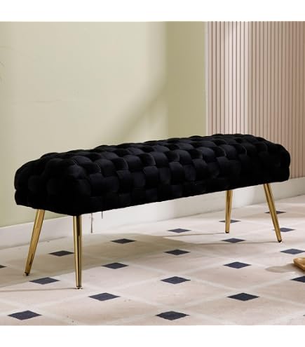 Banquette Intérieur Glamour Dayton - Velours Crème Pieds Métal Doré - Bout De Lit Ou Salon Chic 93x48x42 Cm