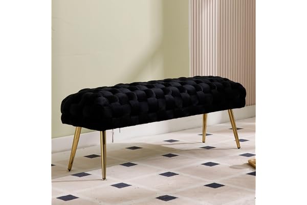 DAYALANE sittbänk i sammet klädselbänk med guldpläterade metallben sängbänk vävd design sovrum sittkista hall 120 cm