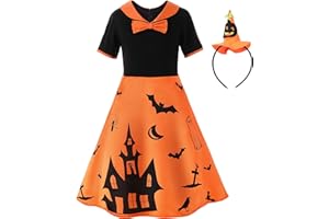 ReliBeauty Vestito di Halloween Zucca Gonna tutu Costume bambina con il Cappello