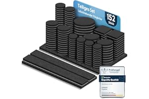 VABNEER ​​Feltrini sedie autoadesivi - 152 pezzi EXTRA RESISTENTI da 5mm per proteggere pavimenti e mobili - Rotondi/quadrati, ammortizzatori premium antirumore e antigraffio​ (nero)