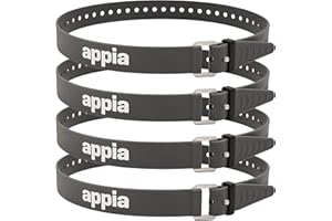 Appia Lot de 4 sangles d'arrimage de 65 cm avec porte-jarretelles pour vélo, ski, vélo, camping, bricolage - En TPU avec boucle en aluminium inoxydable - Gris