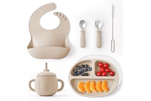 Mineto, Coffret Repas Bebe Design, 6 Pièces : Assiette Bebe Ventouse Antidérapante, Bavoir Silicone Bebe Souple, Set Vaisselle Bebe DME, Sans BPA pour Sécurité & Confort