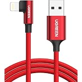 Ugreen &Ouml;rg&uuml;l&uuml; 90&deg; Lightning iPhone Oyuncu Şarj Kablosu, Kırmızı, 1 Metre
