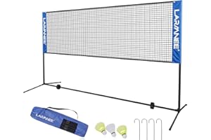 LARMNEE Filet de Badminton, Filet de Badminton Pliable, Réglable sur 3 Hauteurs, Filet de Tennis Portable, Filet de Volley Exterieur, Cadre Robuste Métal, avec Sac de Transport