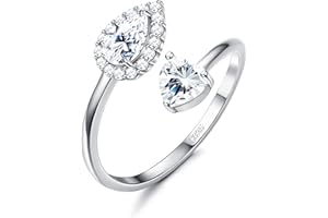 KRFY 925 Anillo de Plata de Ley para Niña Mujer | Anillo Estético de Piedra Natal | Anillo Abierto de Corazón Ajustable de Confort | Regalo de Cumpleaños para Chicas Adolescente