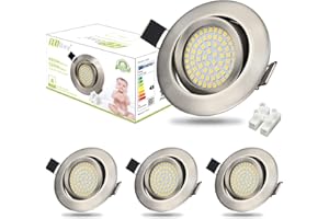 ‎HIBAY HiBay 4er Set Ultra Flach LED Spot Einbaustrahler 230V 3,5W Edelstahl gebürstet Einbauleuchten Neutralweiß Deckenstrahler 40°Schwenkbar Einbauspots