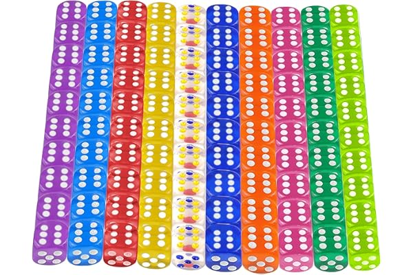 100 st. tärningsset, tärningar färgglada 12 mm, liten genomskinlig cirkelformad kub set som är robust och hållbar, kan användas för tärningsspel partyaktiviteter kasino-teman etc
