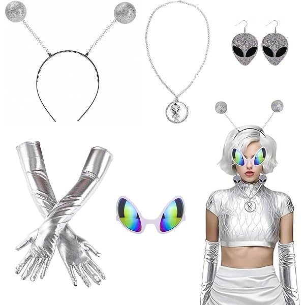 Ufdeoton Serre-tête Alien argenté avec boules disco scintillantes, bandeau spatial avec antennes et 2 balles, accessoire de costume pour carnaval et carnaval