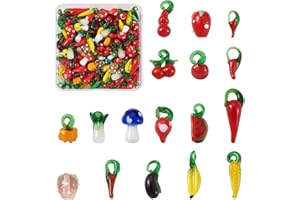 Cheriswelry Lampwork Beads - Colgante en miniatura con diseño de frutas y verduras, cristal de Murano para joyas, pulseras, manualidades, Vidrio Cuero Plástico, Glass