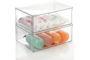mDesign Contenitore plastica con cassetto – Stabile porta trucchi in plastica ideale per riporre i prodotti di bellezza – Cassetto plastica per cosmetici, accessori e altro – Set da 2 – trasparente