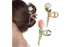 CERULETREE Large Metal Hair Clips Tulip Hair Clips Flower Hair Claw Clips Women Nonslip for Thicken Hair Curly Straight Long Hair - 2PCS (Tulip + lily)