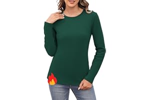 Aottori Camiseta Térmica Mujer Manga Larga Cuello Redondo Camisetas Algodón Suave Interior Elástica Elegante Básica Cálida Invierno Thermal Top