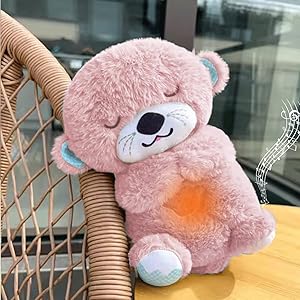 Niyamax Breathing Teddy Otter Glowing Music for Baby Sensory Sleep Lights Rhythmic Simulation Plush for Babies Kids Soothing Sound and Décor Item, Specialy for Valentine Gift (Colour Pink)