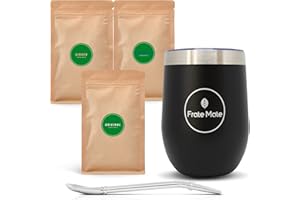 FRATE MATE FRATÉ MATÉ Kit Maté Découverte Printemps- Coffret Maté Complet avec 3 Yerba Mate BIO x 100g, 1 Calebasse Maté 350ML et Bombilla. Kit Mate pour Découvrir la Yerba Maté - Idée Cadeau