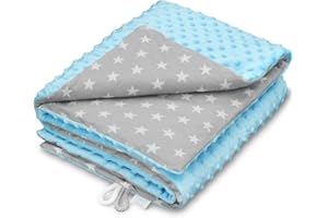 EliMeli Kocyk dziecięcy, kocyk do raczkowania z dzianiny typu Minky Dots – niezwykle miękki kocyk z polaru i bawełny z wypełnieniem, wysokiej jakości kocyk dla niemowląt 75 x 100 75 x 100 cm Blue - White Stars