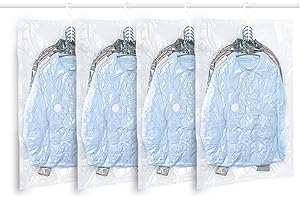 QH7 coat vacuum bags hanging, Suits, Dresses, Coats or Jackets, Clear & Reusable Closet Organizer with 4 (105x70cm)