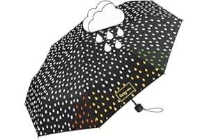 HAPPY RAIN Paraguas negro, cambia de color con la humedad, gotas de lluvia, Mini paraguas de bolsillo., 95 cm