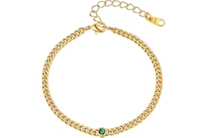 FOCALOOK Bracelet de Cheville Femme Plaqué Or 22+5cm Orné de Pierre de Naissance en Zircon Cubique Cadeau d'anniversaire