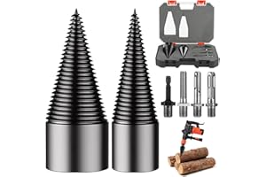 MONCAP Bohrkegel Holzspalter 32+42mm Holzspalter Schraube Kegel Spaltholzkegel Holzspalterbohrer Brennholz Kegelbohrer Set mit 4 Bohrgriffe Werkzeugbox für Bohrmaschine Holz Elektrischer Holzspalter