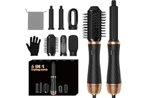 TENGWUDZ Hair Styler 6 in 1, Airstyler Haarstyler Set mit Rundbürstenföhn, Warmluftbürste, Airflow Lockenstab Automatisch, Haartrockner, Haarglätter Bürste für Glätten, Trocknen, Volumen, Locken