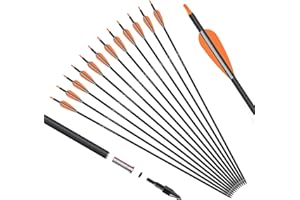 KESHES Archery Carbon Hunting Arrows for Compound & Recurve Bows - 76 cm (30 in.) Youth Kids and Adult Target Practice Bow Arrow - Removable Nock & Tips Points (12 Pack)