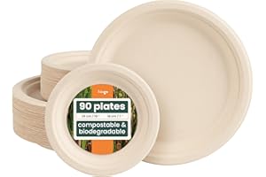 HAAGO Zestaw 90 Kwadratowych Talerzy z Trzciny Cukrowej - Duży (25 cm) i Mały (18 cm) | Ekologiczne Dania z Bagassy