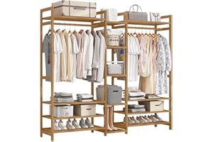 Taotigzu Portant à Vêtements,170cm Porte-Manteau,Porte-vêtements avec Étagères à Chaussures,Armoire Ouverte Penderie Bambou avec 13 Etagères de Rangement pour Maison Salon