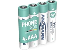 ‎ANSMANN ANSMANN Telefon Akku Micro AAA LR03 800mAh, 4 Stück, 1,2V NiMH, wiederaufladbar, ideal für DECT Phone, Schnurlostelefon, Babyphone, Ersatzakku