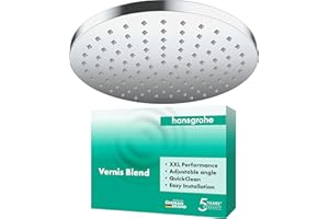 hansgrohe Vernis Blend - rociador de ducha, ducha fija (⌀ 205 mm), cabezal de ducha lluvia con 1 tipo de chorro para conexión pared y techo, con sistema antical, cromo, 26271000