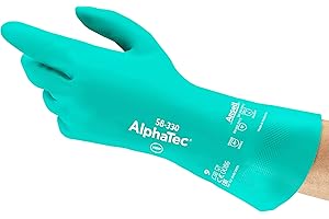 Ansell AlphaTec 58-330 Gants de Travail Chimique, Protection Haute Performance, Enduction Double Couches, Gant Nitrile Impérméable Étanche, Réutilisable, Homme Femme, Vert, Taille M (12 Paires)