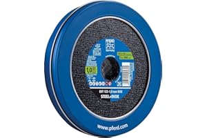 PFERD 1,0 mm Trennscheiben Box - 10 Trennscheiben 125 x 1,0 x 22,23 mm in praktischer Blechdose, 69121041 - für hohe Trennleistung und solide Standzeit auf Stahl und Edelstahl (INOX)