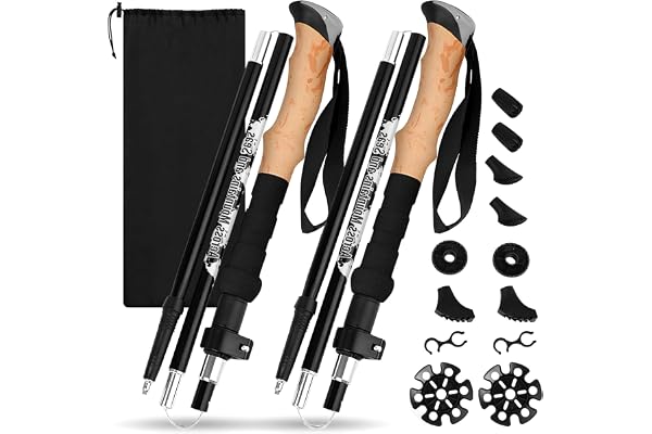 YGVQN Vandringsstavar Teleskopiska 105-135cm Herrar Damer, Ultralätta Aluminium, Trekkingstavar med Korkhandtag för Nordisk Gång, Fällbara med Förvaringsväska och Tillbehör för Skidåkning och Fjällen