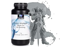 VIDAROSA Water Washable 3D Printer Rapid Resin 1KG,LCD Photopolymer Resin for LCD/DLP 3D Printing, Standard UV 405nm Curing Resin, Fast-Curing, High Rrecision,Grey